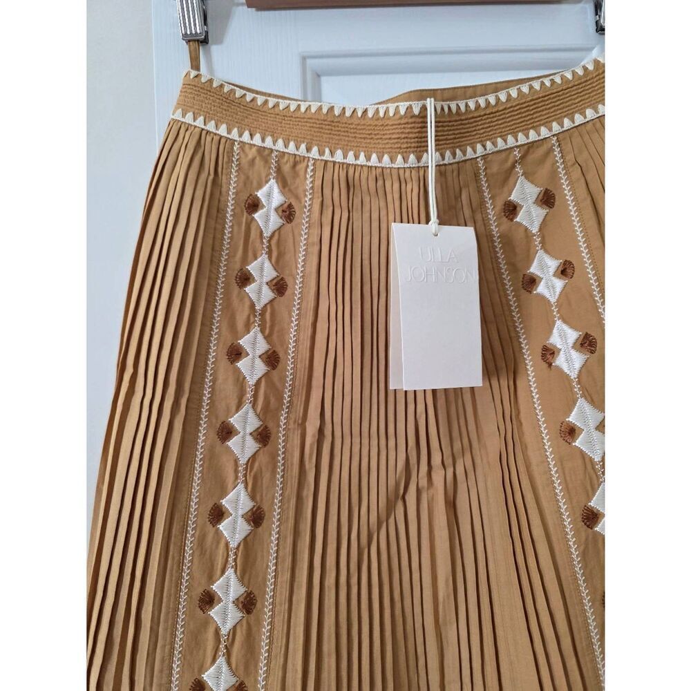 Ulla Johnson Midi Pleated Brown Sabina Embroidered Skirt 0 NWT - Picture 4 of 12